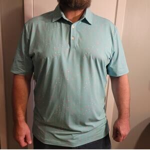 Sunday Swagger Pastel Mint Green Pink Dot Retro Golf Polo Shirt XL Short Sleeve